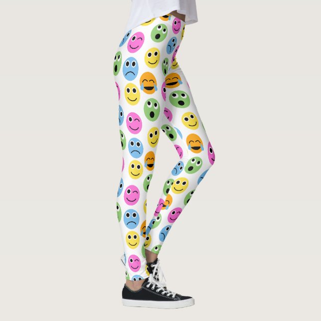 Farbenfrohe Emojis Emoticon Faces Gemusterte Print Leggings (Rechts)