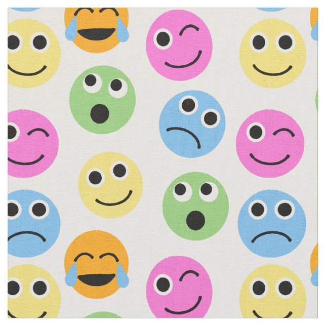 Farbenfrohe Emojis Emoticon Faces Gemusterte Print Stoff (Nahaufnahme)