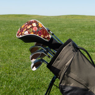 Farbenfrohe Englische Garten Blume Dunkelrot Zurüc Golf Headcover