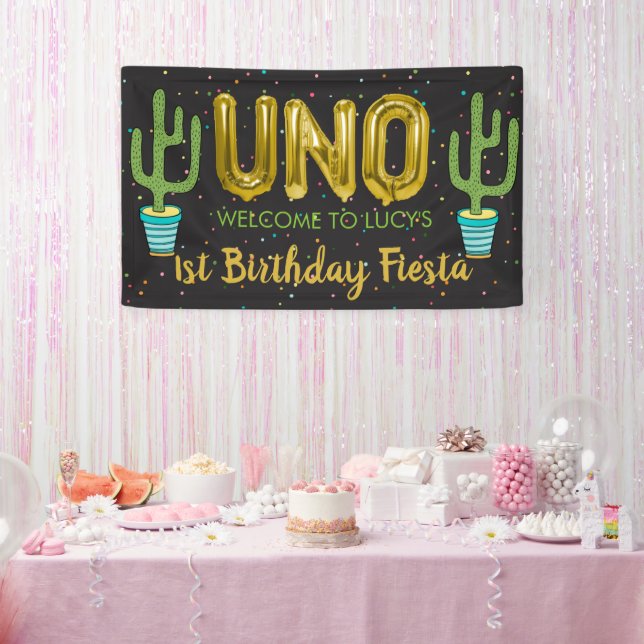 Farbenfrohe erste Fiesta Geburtstag Begrüßungszeic Banner (Party)