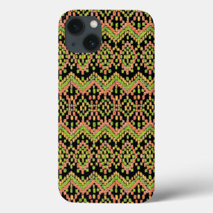 Farbenfrohe Ethnic Ikat Muster auf schwarz iPhone 13 Hülle
