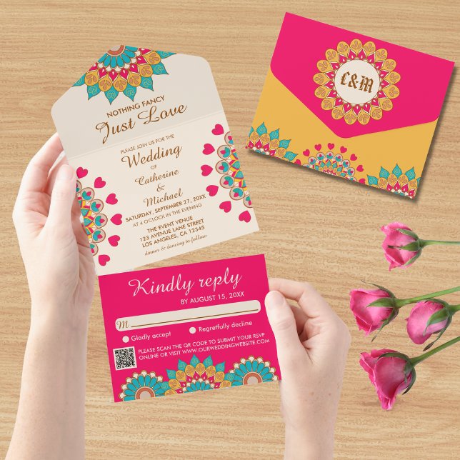 Farbenfrohe Ethnic Mandala Bold & Bright Wedding All In One Einladung (Von Creator hochgeladen)