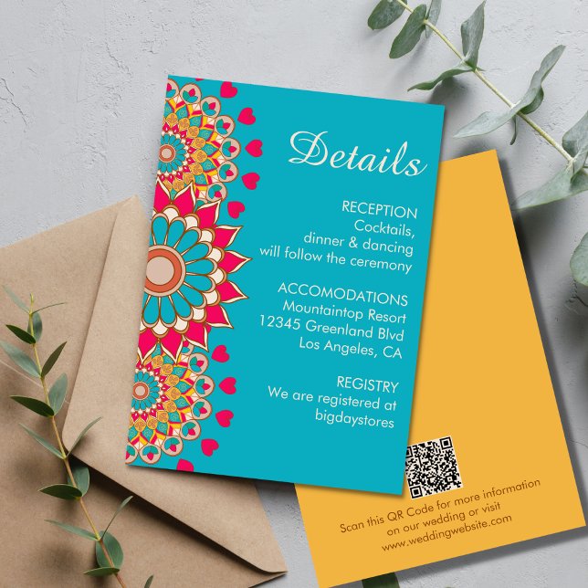 Farbenfrohe Ethnic Mandala Bold & Bright Wedding Begleitkarte (Von Creator hochgeladen)
