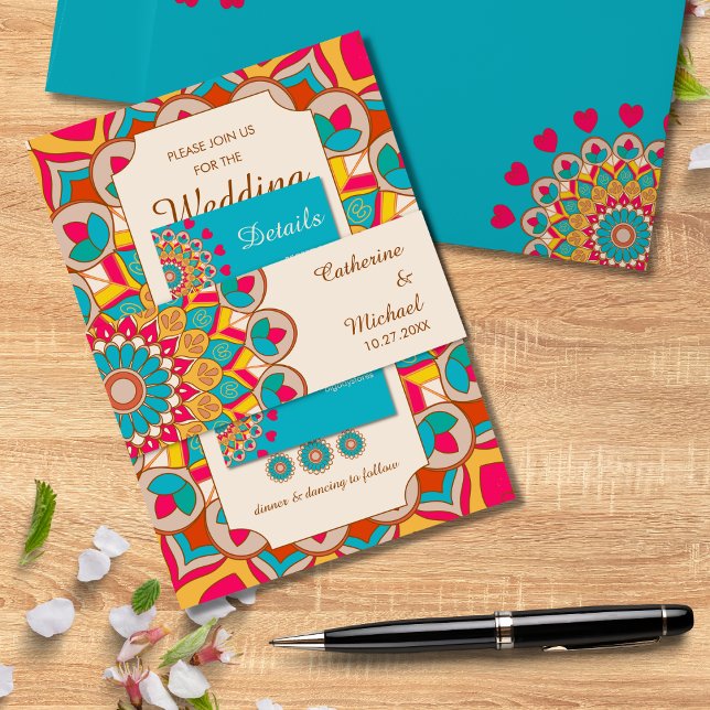 Farbenfrohe Ethnic Mandala Bold & Bright Wedding Einladungsbanderole (Von Creator hochgeladen)