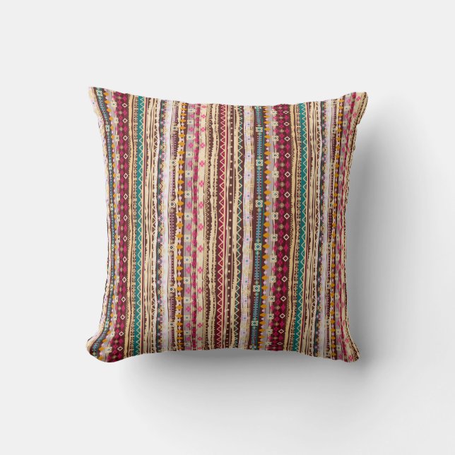 Farbenfrohe ethnische Boho-Stammesmuster Kissen (Vorderseite)
