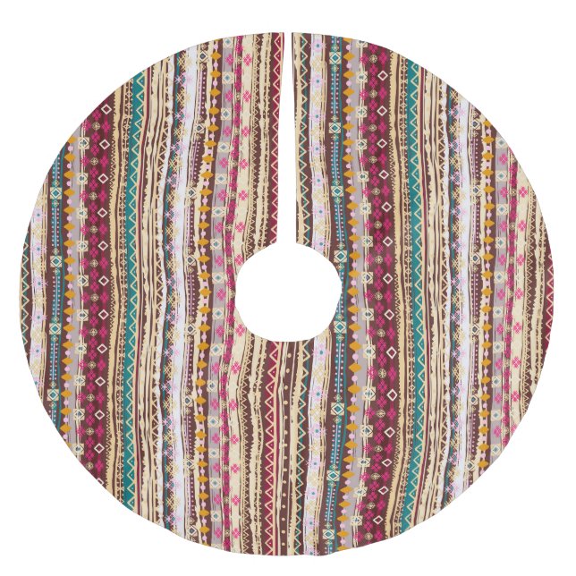 Farbenfrohe ethnische Boho-Stammesmuster Polyester Weihnachtsbaumdecke (Vorderseite)
