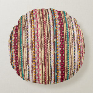 Farbenfrohe ethnische Boho-Stammesmuster Rundes Kissen