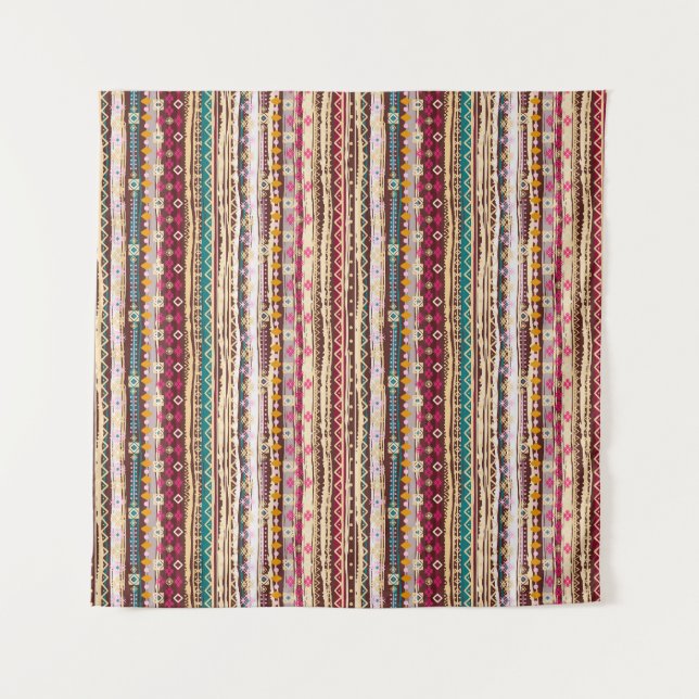 Farbenfrohe ethnische Boho-Stammesmuster Wandteppich (Vorderseite)