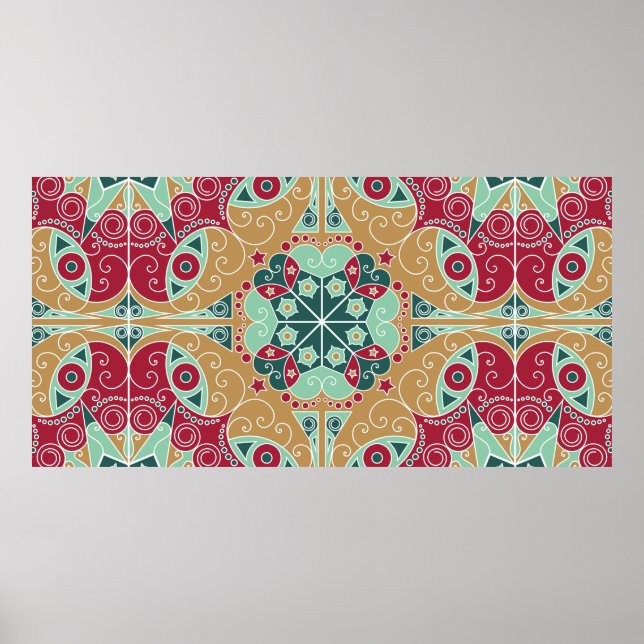Farbenfrohe ethnische gemusterte Herkunft. Arabesq Poster (Vorne)