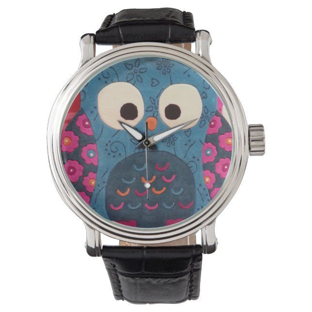 Farbenfrohe Eule Armbanduhr (Vorderseite)