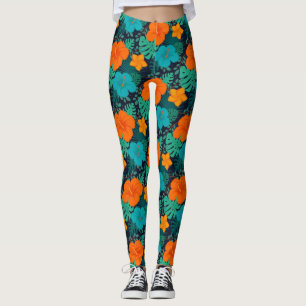 Farbenfrohe exotische Blume Blätter Muster-43804 Leggings
