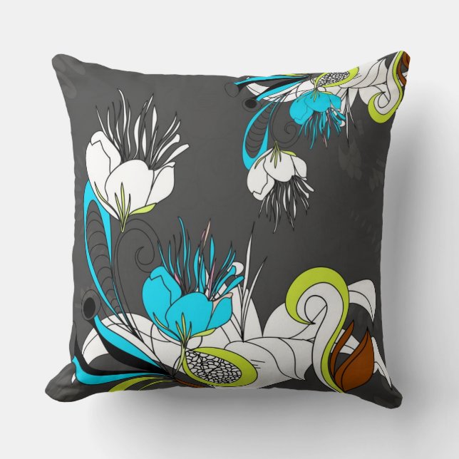 Farbenfrohe exotische Blume Grauer Hintergrund Kissen (Vorderseite)