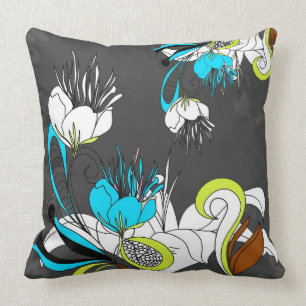 Farbenfrohe exotische Blume Grauer Hintergrund Kissen