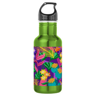 Farbenfrohe exotische Blumenmuster-23148 Edelstahlflasche