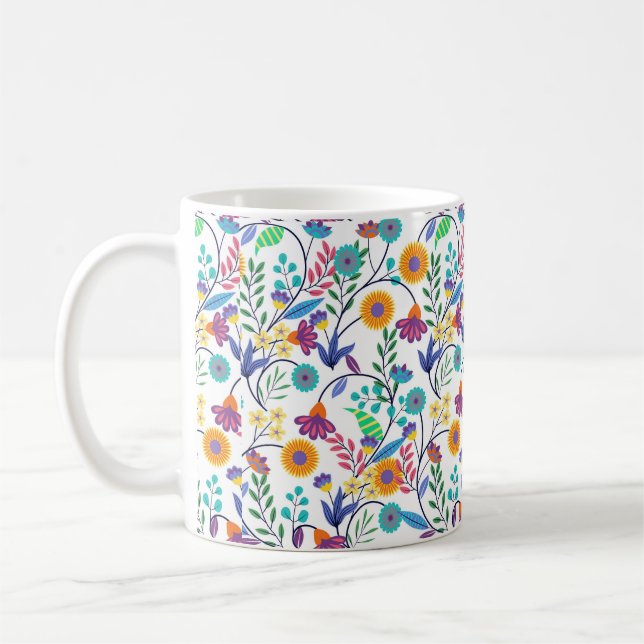 Farbenfrohe, exotische, florale Hintergrundmuster- Kaffeetasse (Links)