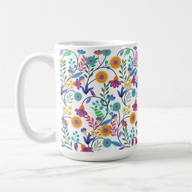 Farbenfrohe, exotische, florale Hintergrundmuster- Kaffeetasse (Links)