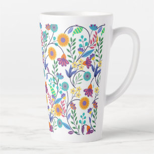 Farbenfrohe, exotische, florale Hintergrundmuster- Milchtasse
