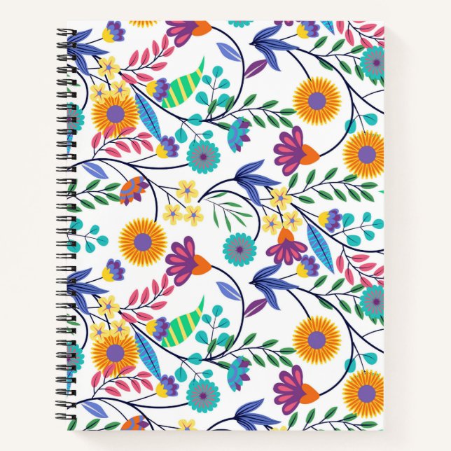 Farbenfrohe, exotische, florale Hintergrundmuster- Notizbuch (Vorderseite)