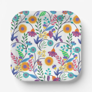 Farbenfrohe, exotische, florale Hintergrundmuster- Pappteller
