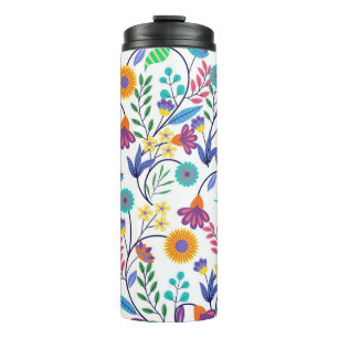 Farbenfrohe, exotische, florale Hintergrundmuster- Thermosbecher