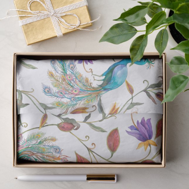 Farbenfrohe exotische Pfauenflora-Muster Seidenpapier (Geschenk)