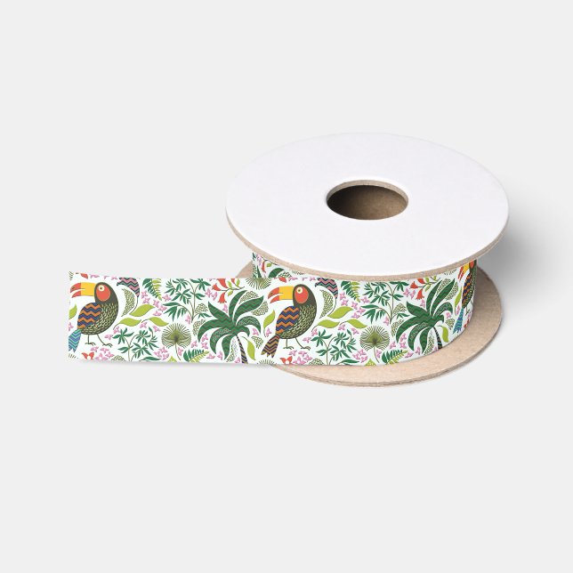 Farbenfrohe exotische Vögel und Blume Muster Satinband (Spule)