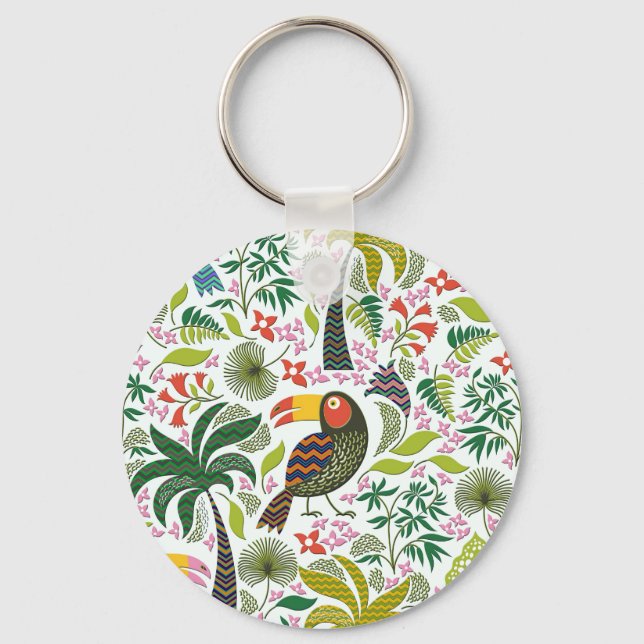Farbenfrohe exotische Vögel und Blume Muster Schlü Schlüsselanhänger (Vorderseite)