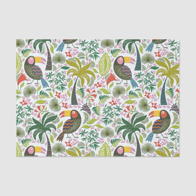 Farbenfrohe exotische Vögel und Blume Muster Seidenpapier (Vorderseite)