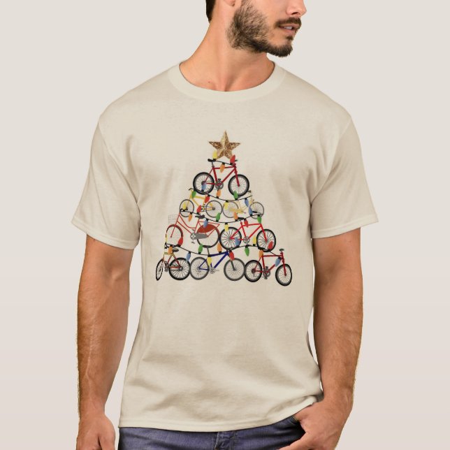 Farbenfrohe Fahrräder Weihnachtsbaum T-Shirt (Vorderseite)