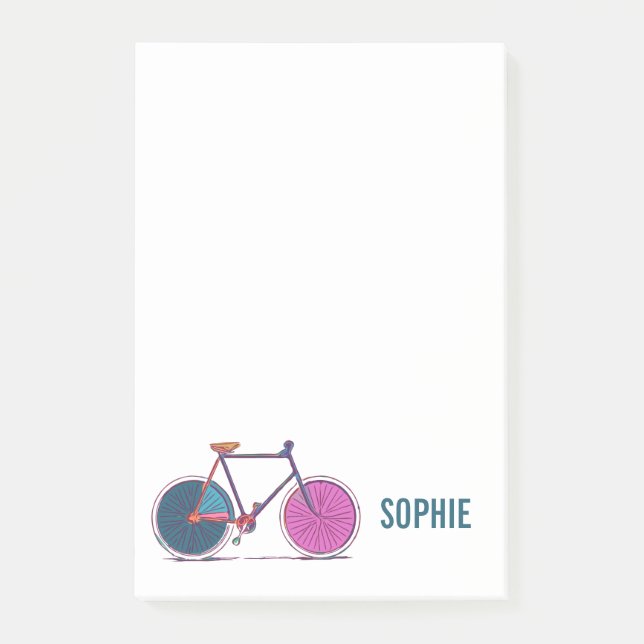 Farbenfrohe Fahrradlinie Zeichnend Personalisierte Post-it Klebezettel (Vorderseite)