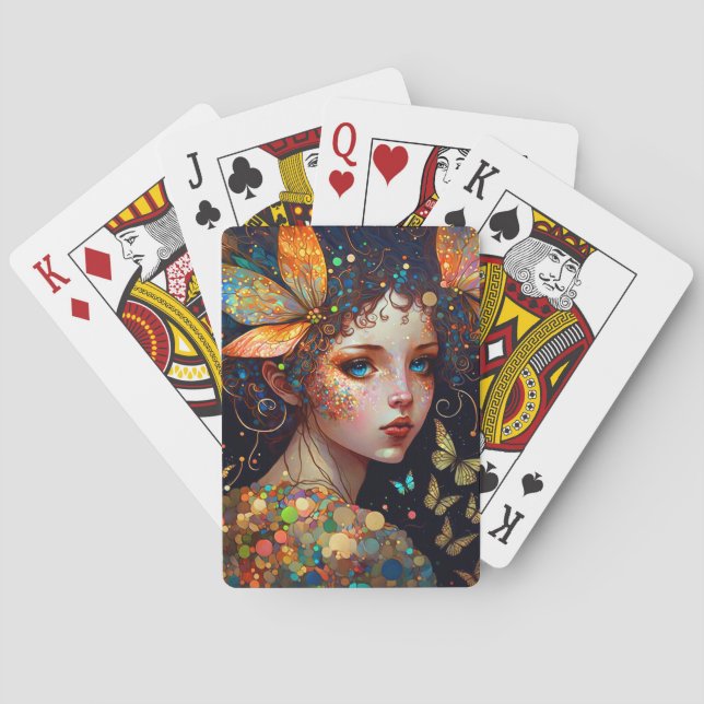 Farbenfrohe Fairy Butterfells Fantasy Art Spielkarten (Rückseite)