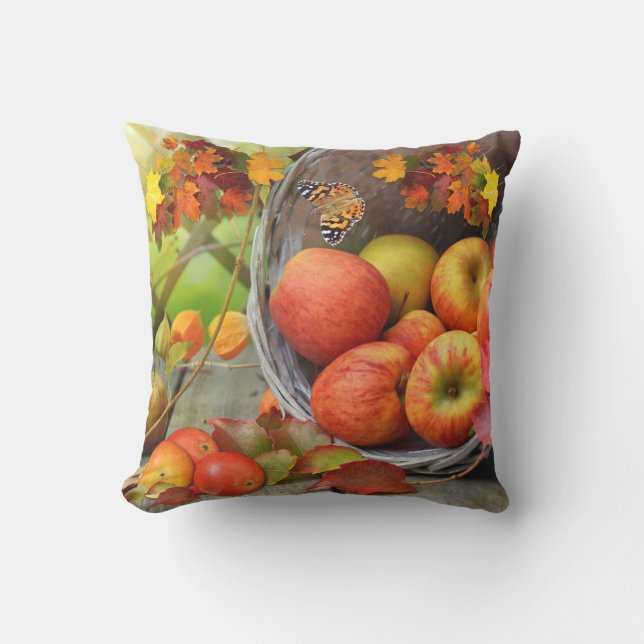 Farbenfrohe Fall Apple Basket Kissen (Vorderseite)