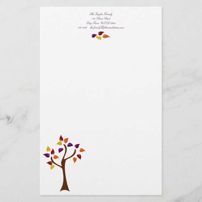 Farbenfrohe Fallbaum Briefpapier (Vorderseite)