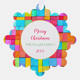 Farbenfrohe Familie frohe Weihnachtsschmuck Ornament Karte
