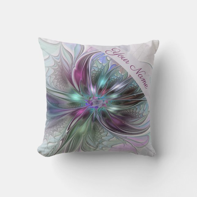 Farbenfrohe Fantasie Abstrakt Moderne Blume Kissen (Vorderseite)