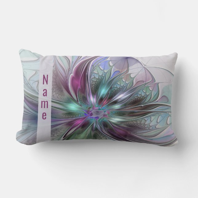 Farbenfrohe Fantasie Abstrakt Moderne Blume Lendenkissen (Vorderseite)
