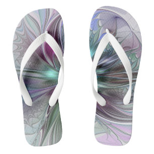 Farbenfrohe Fantasie Abstrakt Modernes Fraktal Blu Flip Flops