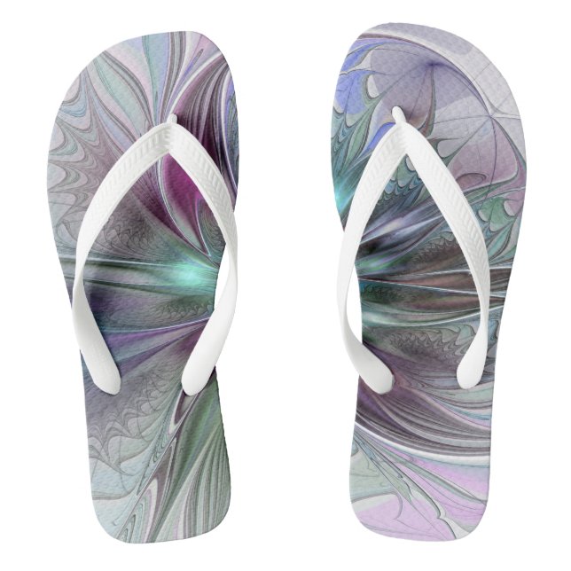 Farbenfrohe Fantasie Abstrakt Modernes Fraktal Blu Flip Flops (Fußbett)