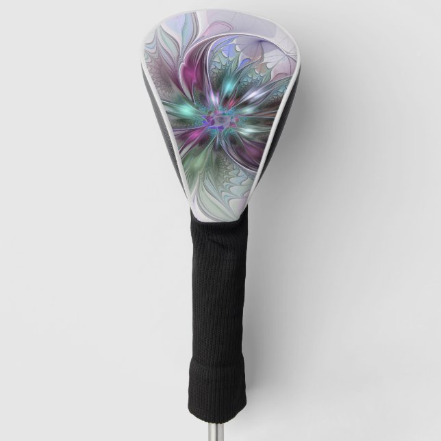 Farbenfrohe Fantasie Abstrakt Modernes Fraktal Blu Golf Headcover (Vorderseite)