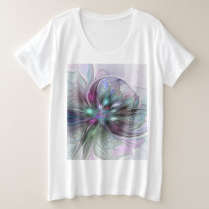 Farbenfrohe Fantasie Abstrakt Modernes Fraktal Blu Große Größe T-Shirt