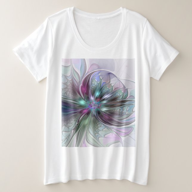 Farbenfrohe Fantasie Abstrakt Modernes Fraktal Blu Große Größe T-Shirt (Design vorne)
