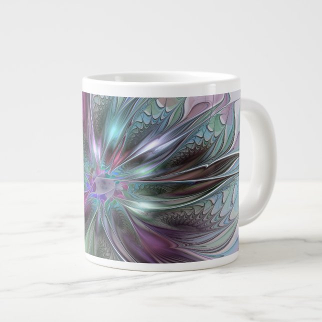 Farbenfrohe Fantasie Abstrakt Modernes Fraktal Blu Jumbo-Tasse (Vorderseite Rechts)