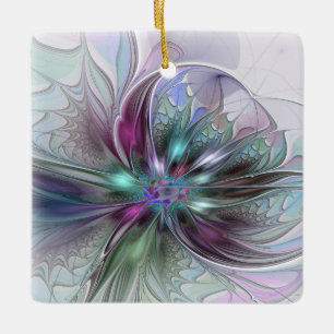 Farbenfrohe Fantasie Abstrakt Modernes Fraktal Blu Keramikornament