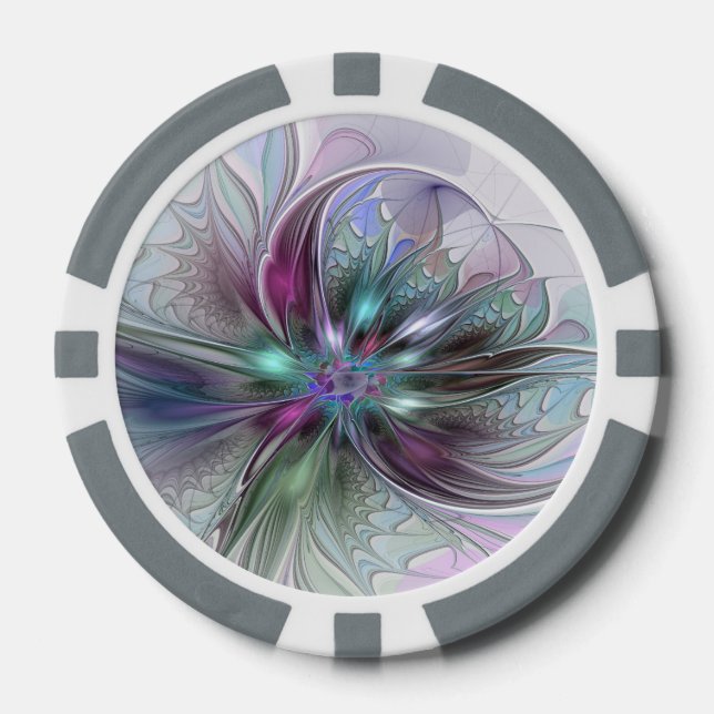 Farbenfrohe Fantasie Abstrakt Modernes Fraktal Blu Pokerchips (Vorderseite)