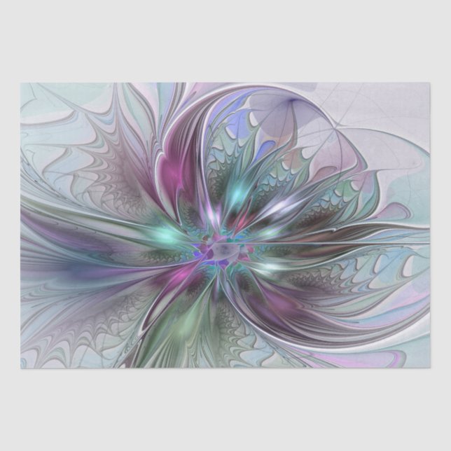 Farbenfrohe Fantasie Abstrakt Modernes Fraktal Blu Seidenpapier (Vorderseite)