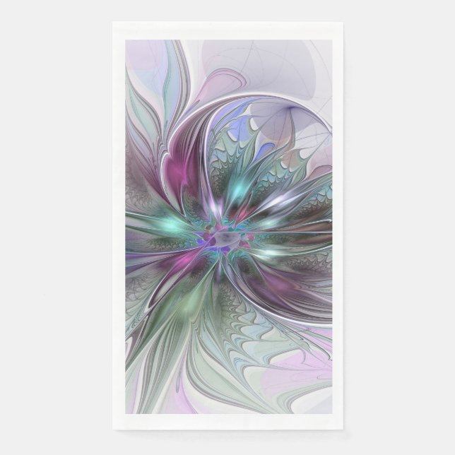 Farbenfrohe Fantasie Abstrakt Modernes Fraktal Blu Serviette (Vorderseite)