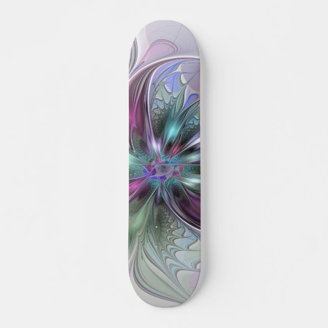 Farbenfrohe Fantasie Abstrakt Modernes Fraktal Blu Skateboard (Vorne)
