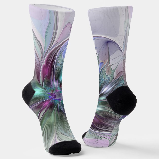 Farbenfrohe Fantasie Abstrakt Modernes Fraktal Blu Socken (Gewinkelt)