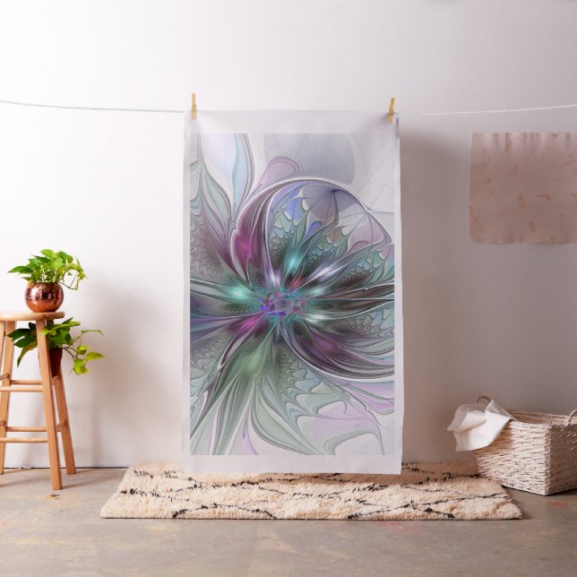 Farbenfrohe Fantasie Abstrakt Modernes Fraktal Blu Stoff (Beispiel)