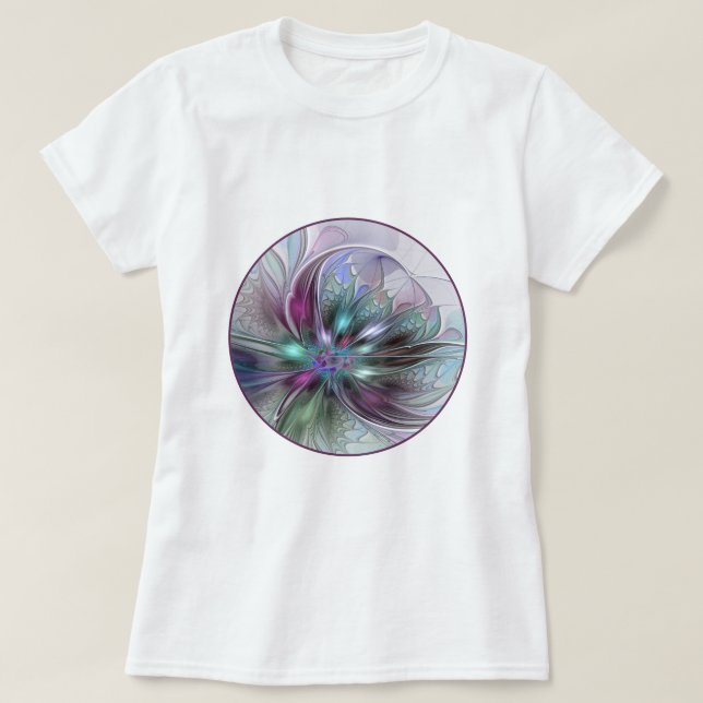 Farbenfrohe Fantasie Abstrakt Modernes Fraktal Blu T-Shirt (Design vorne)